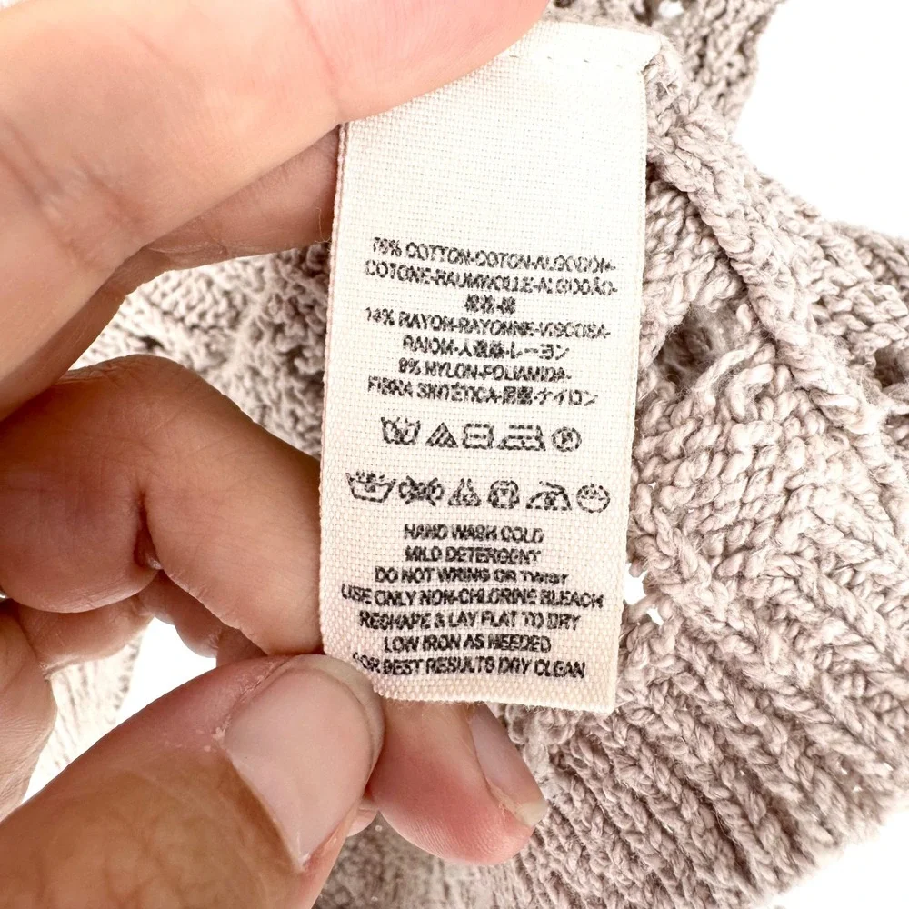Free People Y2K Cable Knit Open Tie Back Sweater Beige Size S Coastal Bohemian